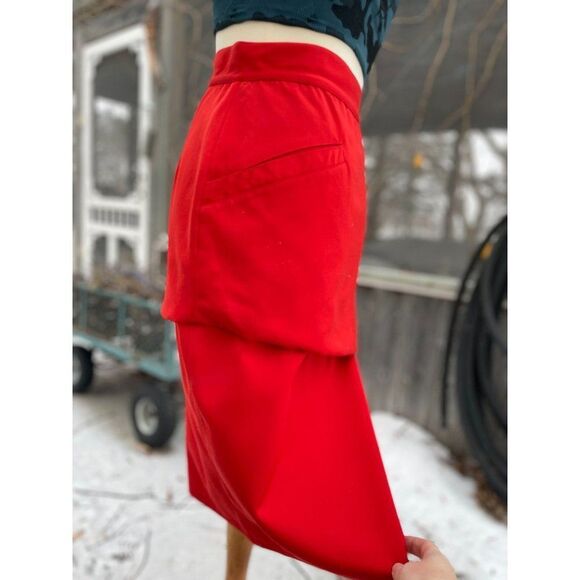 Vintage Gianni Versace Red Pencil Skirt Asymetric Tiered Sz 40 - Picture 6 of 7